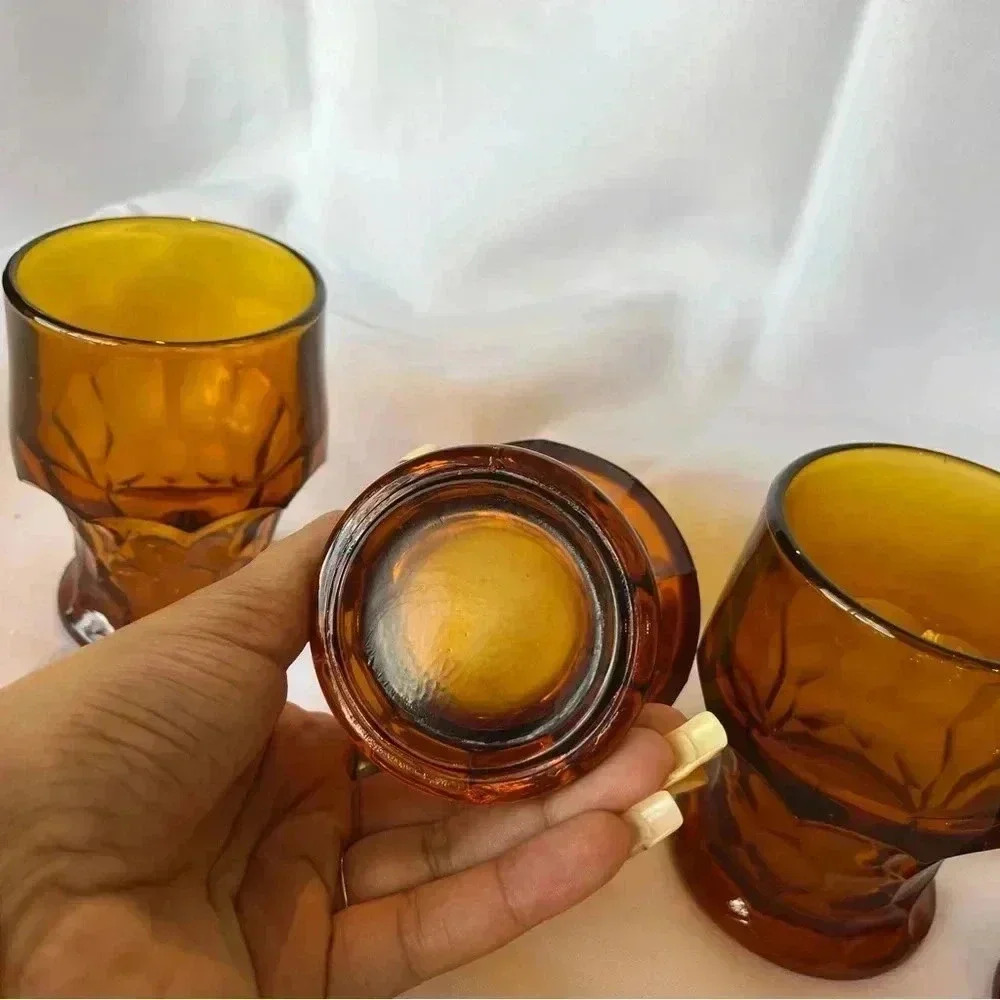 Vintage Anchor Hocking Georgian Honeycomb Amber Glass Set of 4 - Picture 4 of 4